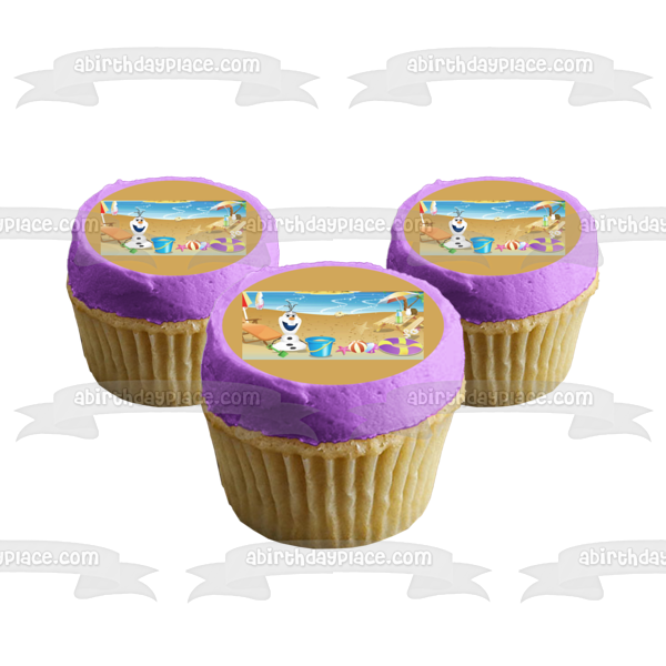 Frozen Olaf Beach Scene Beach Ball Starfish Beach Chairs and a Picnic Table Edible Cake Topper Image ABPID06543