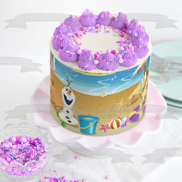 Frozen Olaf Beach Scene Beach Ball Starfish Beach Chairs and a Picnic Table Edible Cake Topper Image ABPID06543