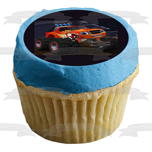 Blaze and the Monster Machines Aj and a Black Background Edible Cake Topper Image ABPID06546