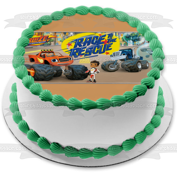 Blaze and the Monster Machines Race to the Rescue Stripes Starla and Darington Edible Cake Topper Image ABPID06627