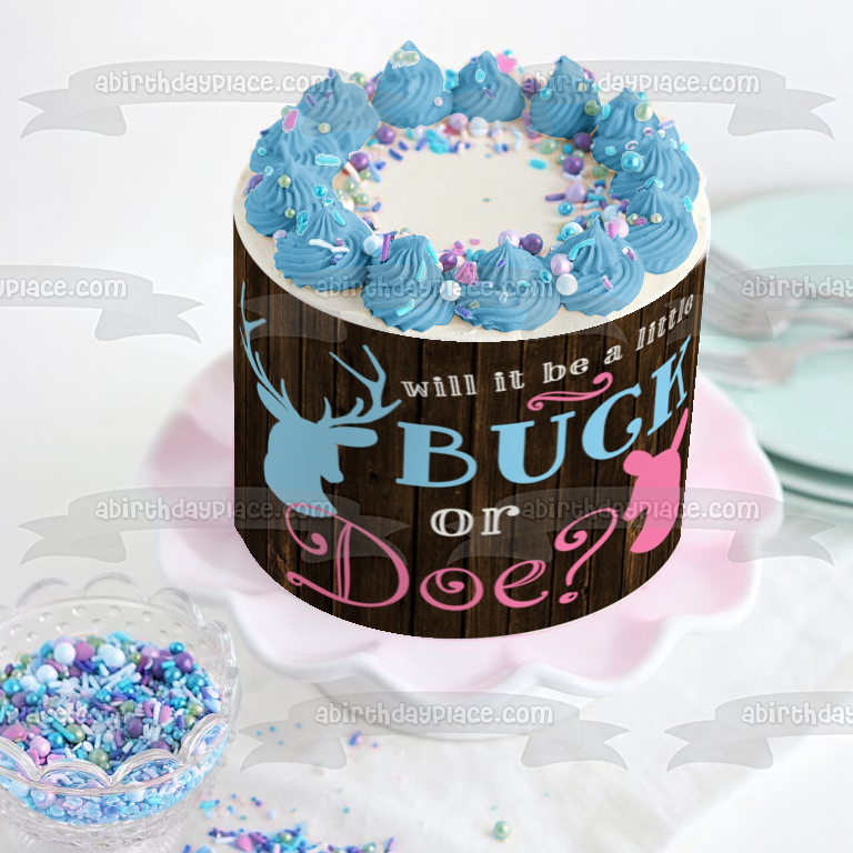 Baby Shower Will It Be a Buck or Doe Pink Doe Blue Buck - Adorno comestible para tarta, imagen ABPID06660 