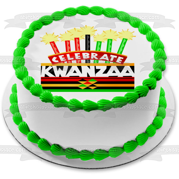 Celebrate Kwanzaa Holiday Cake and Candles Edible Cake Topper Image ABPID06661