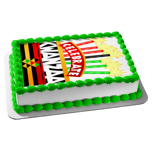 Celebrate Kwanzaa Holiday Cake and Candles Edible Cake Topper Image ABPID06661