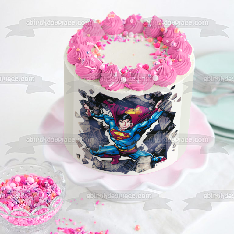 Superman Busting Through a Wall Edible Cake Topper Image ABPID06673