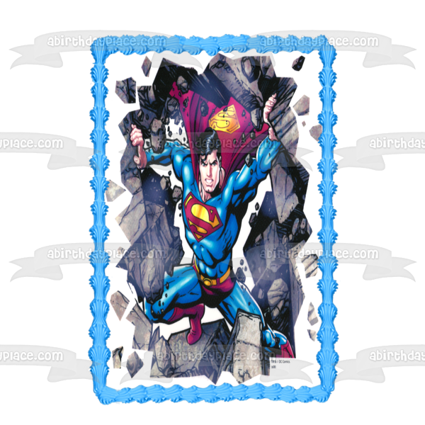 Superman Busting Through a Wall Edible Cake Topper Image ABPID06673