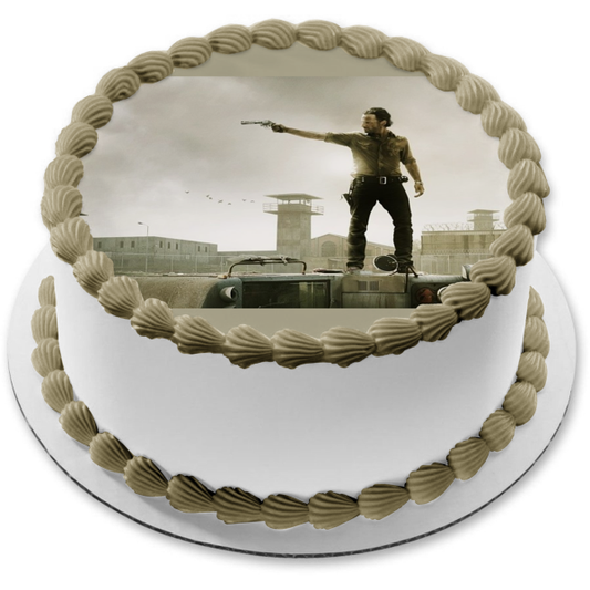 The Walking Dead Rick with a  Grey Clouds Background Edible Cake Topper Image ABPID06817