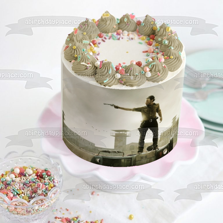 The Walking Dead Rick with a  Grey Clouds Background Edible Cake Topper Image ABPID06817