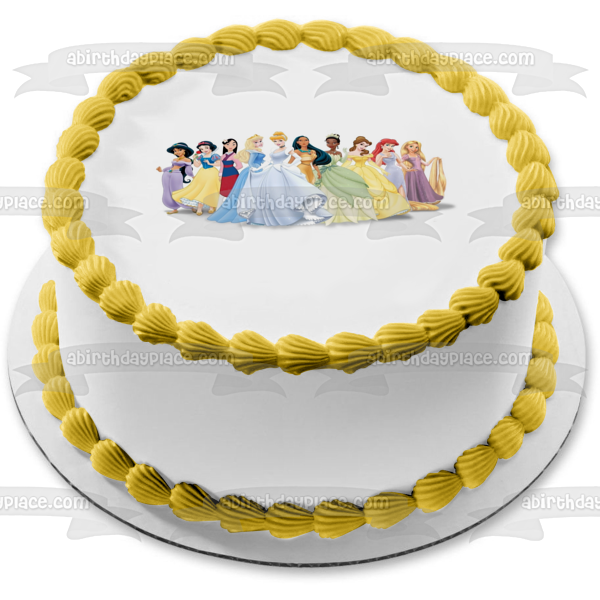 Decoración comestible para tarta con diseño de jazmín, Blancanieves, Mulan, Aurora, Cenicienta y Tiana, imagen ABPID06849 