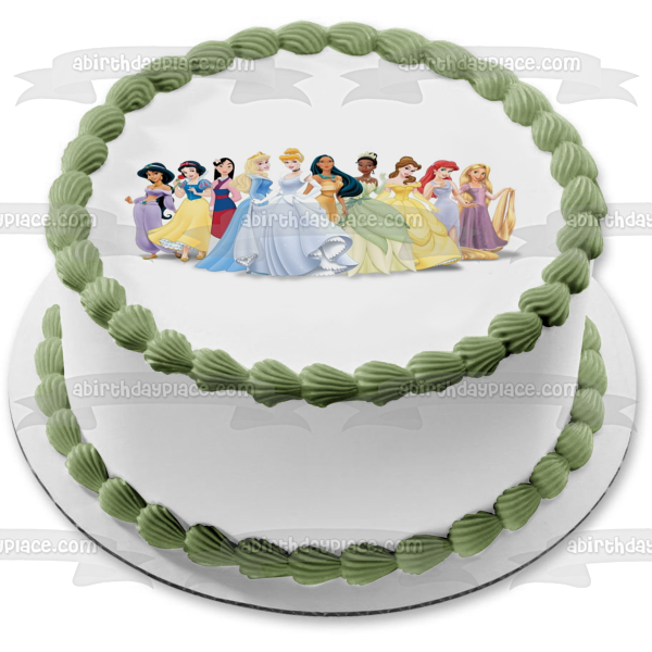 Decoración comestible para tarta con diseño de jazmín, Blancanieves, Mulan, Aurora, Cenicienta y Tiana, imagen ABPID06849 