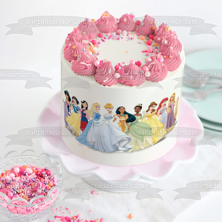 Decoración comestible para tarta con diseño de jazmín, Blancanieves, Mulan, Aurora, Cenicienta y Tiana, imagen ABPID06849 