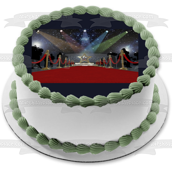 Red Carpet Hollywood Star Spotlights and Paparazzi Edible Cake Topper Image ABPID06875