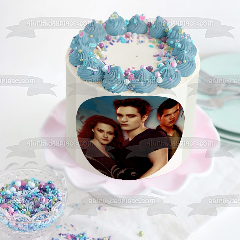 Imagen comestible para tarta de Crepúsculo, Bella Swan, Edward Cullen y Jacob, color negro, ABPID06888 