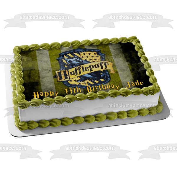 Adorno comestible para tarta con el logotipo de la casa Hufflepuff de Harry Potter, imagen ABPID03540 