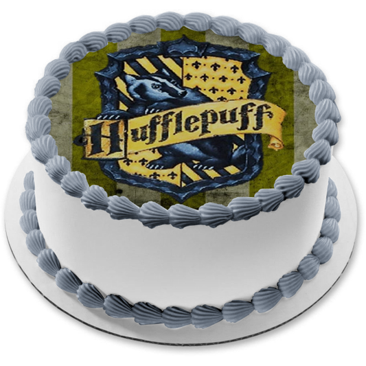 Adorno comestible para tarta con el logotipo de la casa Hufflepuff de Harry Potter, imagen ABPID03540 