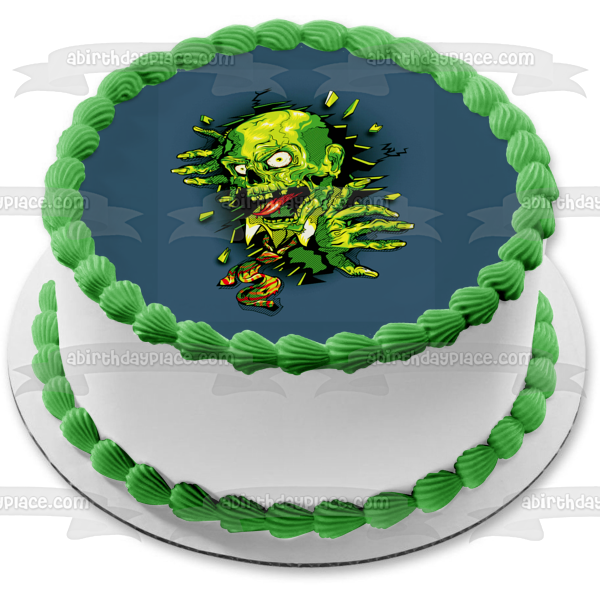 Zombie Cartoon Breaking Out of Wall Edible Cake Topper Image ABPID06784