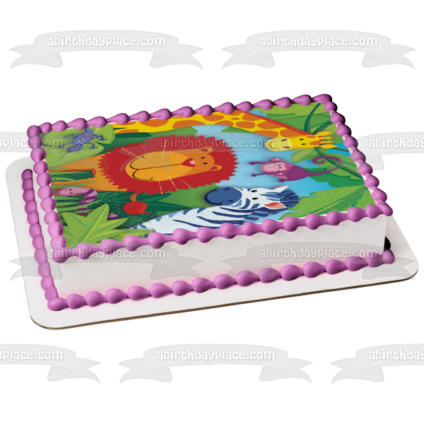 Jungle Animals Safari Giraffe Lion Zebra Monkey Lizard and a Snake Edible Cake Topper Image ABPID06793