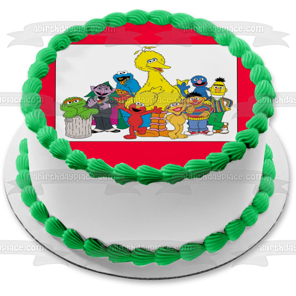 Sesame Street Elmo Bert Ernie Oscar the Grouch Cookie Monster Grover Zoe and Count Von Count Edible Cake Topper Image ABPID06797