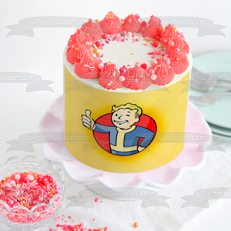 Fallout 4 Vault Boy Vault-Tech Thumbs Up Edible Cake Topper Image ABPID07006