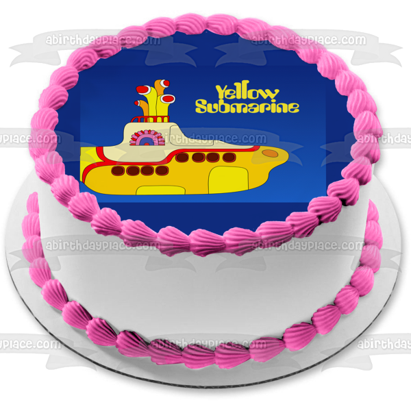 Imagen comestible para decoración de tarta con logotipo de submarino amarillo y fondo azul ABPID07016 