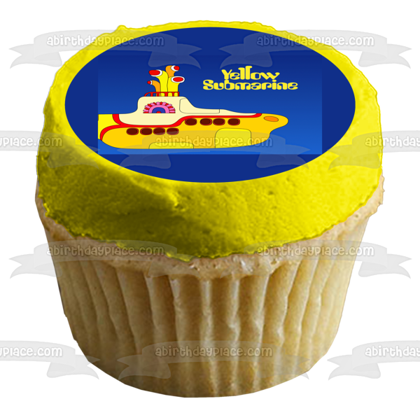 Imagen comestible para decoración de tarta con logotipo de submarino amarillo y fondo azul ABPID07016 