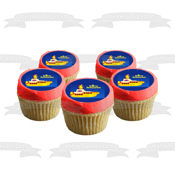 Imagen comestible para decoración de tarta con logotipo de submarino amarillo y fondo azul ABPID07016 