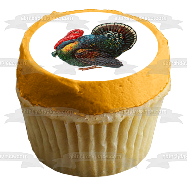 Happy Thanksgiving Colorful Turkey Edible Cake Topper Image ABPID07019