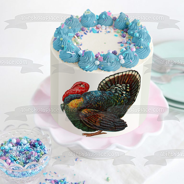 Happy Thanksgiving Colorful Turkey Edible Cake Topper Image ABPID07019