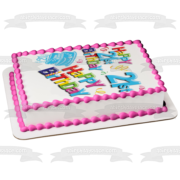 Happy 21st Birthday Cake Streamers and Candles Edible Cake Topper Image ABPID07029