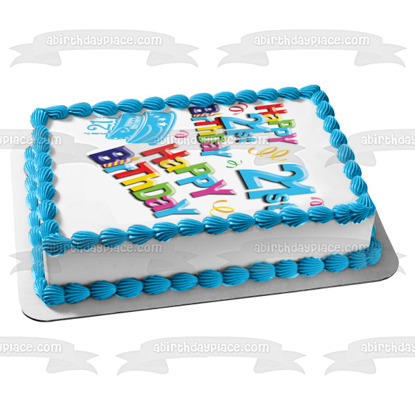 Happy 21st Birthday Cake Streamers and Candles Edible Cake Topper Image ABPID07029