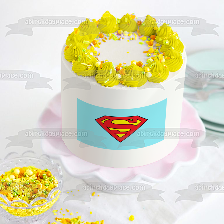 Logotipo de Superman con fondo verde azulado Imagen comestible para decoración de tarta ABPID06965 