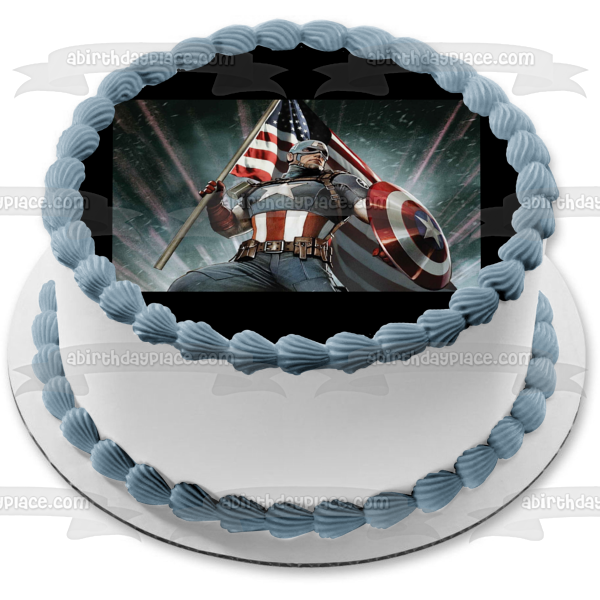 Captain America Sheild and an American Flag Edible Cake Topper Image ABPID07030