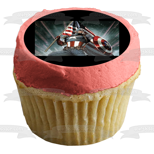 Captain America Sheild and an American Flag Edible Cake Topper Image ABPID07030