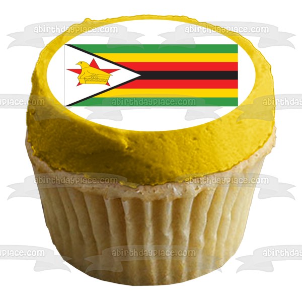 Flag of Zimbabwe Green Yellow Red Black Stripes Zimbabwe Bird Edible Cake Topper Image ABPID06969