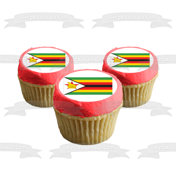 Flag of Zimbabwe Green Yellow Red Black Stripes Zimbabwe Bird Edible Cake Topper Image ABPID06969