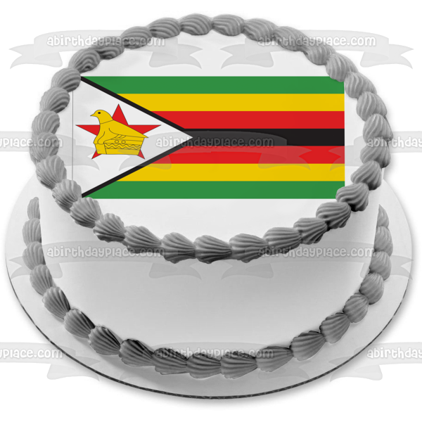 Flag of Zimbabwe Green Yellow Red Black Stripes Zimbabwe Bird Edible Cake Topper Image ABPID06969