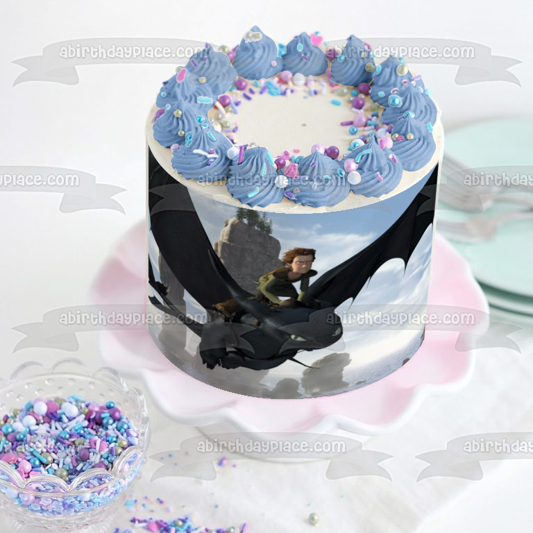 How to Train Your Dragon Toothless and Hiccup Flying Edible Cake Topper Image ABPID07038