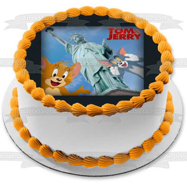 Imagen comestible para decoración de tarta de Tom y Jerry en la Estatua de la Libertad de Nueva York ABPID55352 