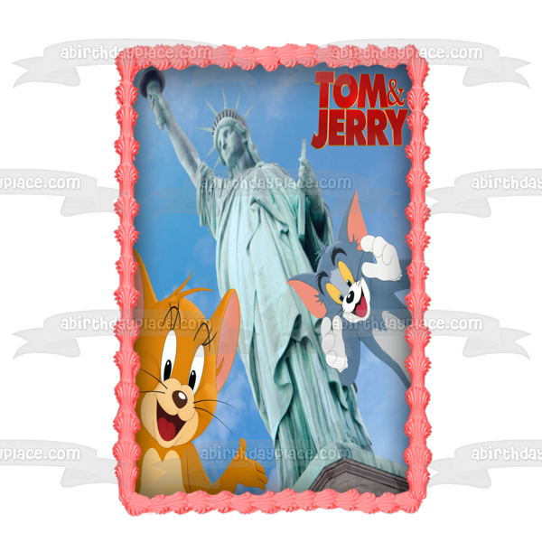 Imagen comestible para decoración de tarta de Tom y Jerry en la Estatua de la Libertad de Nueva York ABPID55352 