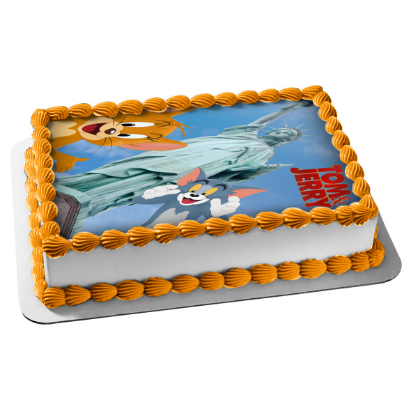 Imagen comestible para decoración de tarta de Tom y Jerry en la Estatua de la Libertad de Nueva York ABPID55352 