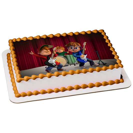 Alvinnn!!! And the Chipmunks Alvin Simon Theodore Playing Instruments Edible Cake Topper Image ABPID55313