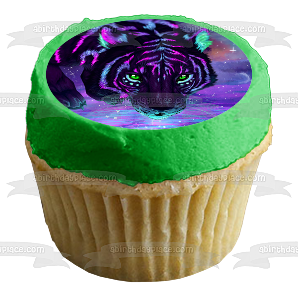 Imagen comestible para tarta con diseño de tigre galaxia, agua potable, ABPID55379 