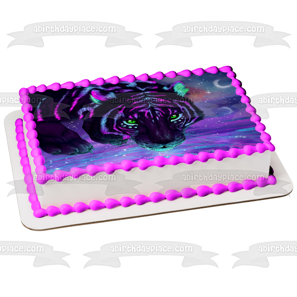 Imagen comestible para tarta con diseño de tigre galaxia, agua potable, ABPID55379 