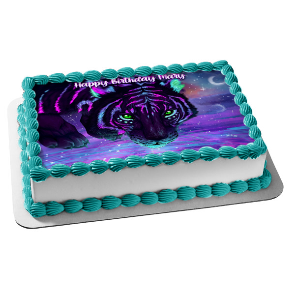 Imagen comestible para tarta con diseño de tigre galaxia, agua potable, ABPID55379 