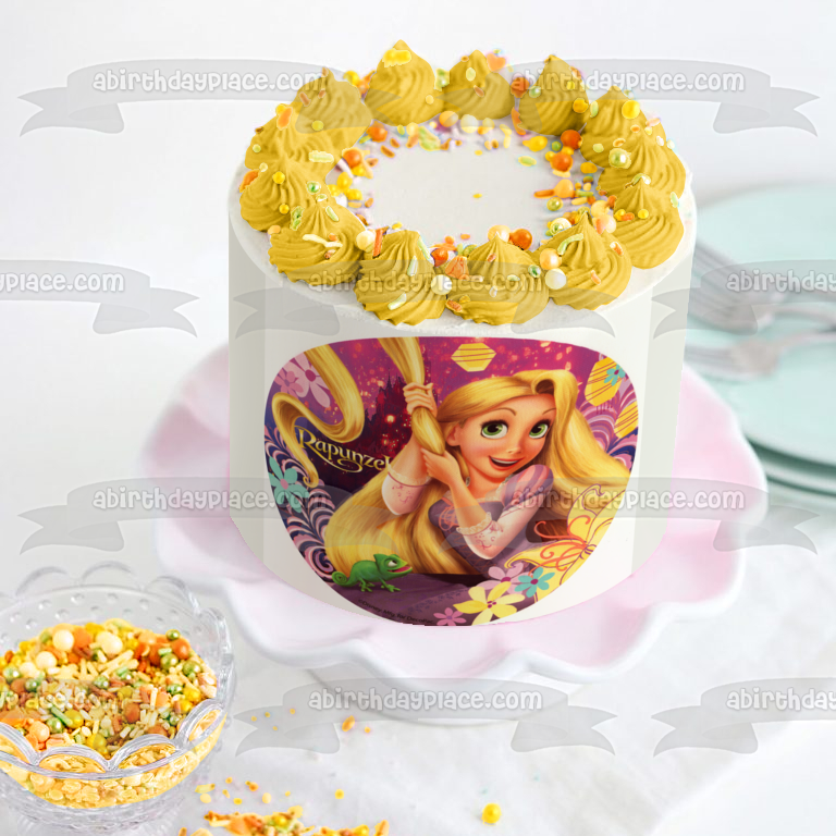 Adorno comestible para tarta de Rapunzel y Pascal enredados, imagen ABPID07102 