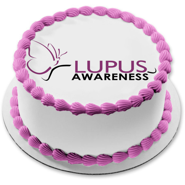 Logotipo de concientización sobre el lupus y fondo blanco Imagen de adorno comestible para pastel de lupus eritematoso sistémico ABPID07076 