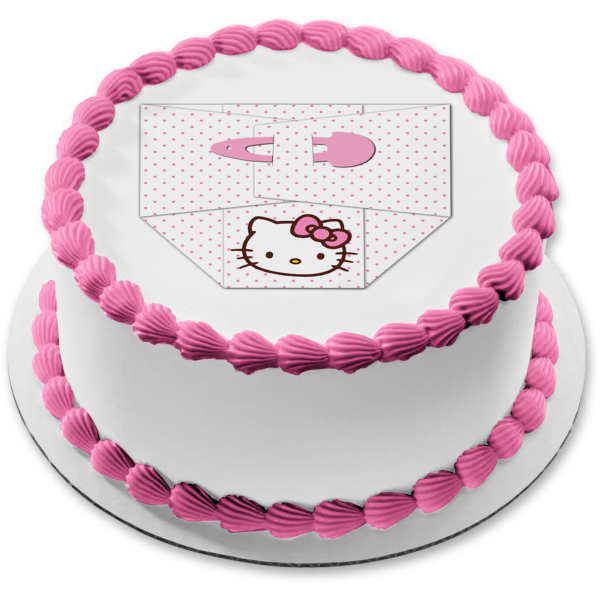 Adorno comestible para tarta con pañal de Hello Kitty, niña rosa para Baby Shower, imagen ABPID07144 