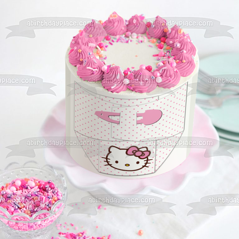 Adorno comestible para tarta con pañal de Hello Kitty, niña rosa para Baby Shower, imagen ABPID07144 