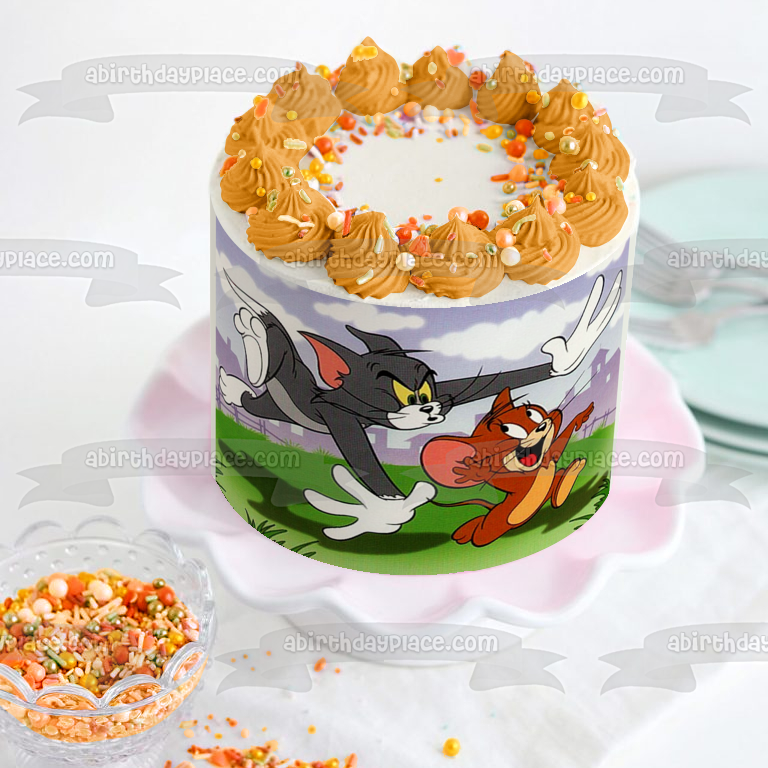 Imagen comestible para decoración de tarta Tom y Jerry persiguiendo ABPID07148 