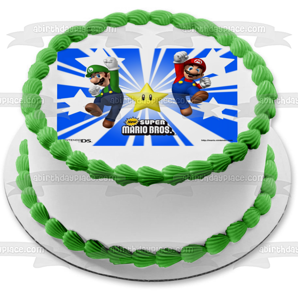 Nuevo Super Mario Brothers Luigi y una estrella amarilla adorno comestible para tarta imagen ABPID07154 