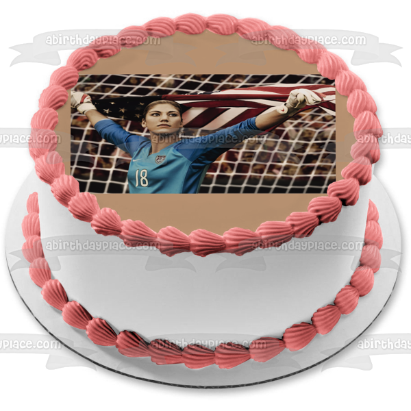 Hope Solo - Portero de fútbol femenino, medallista de oro olímpico con una bandera estadounidense, decoración comestible para tarta, imagen ABPID07318 